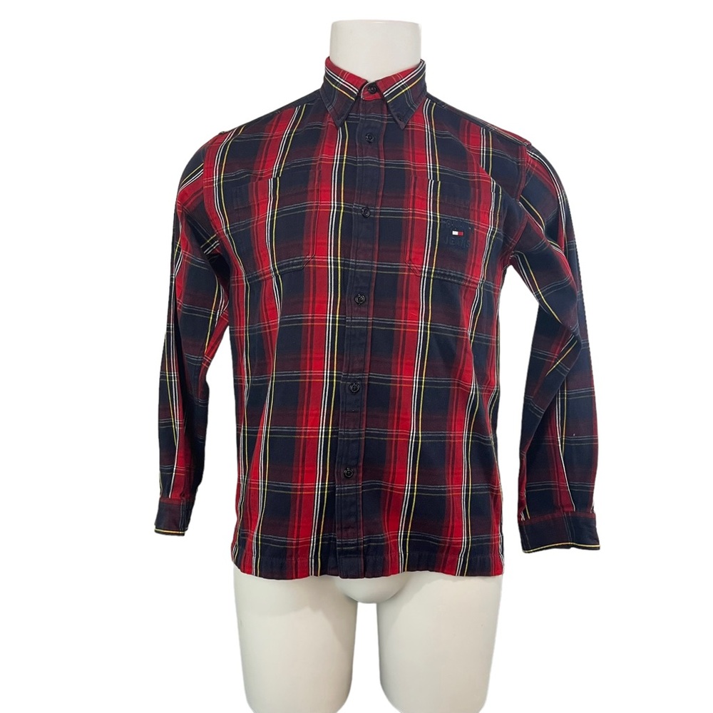 Vintage Tommy Jeans Mens Plaid Flannel Long Sleeve Button Down Shirt L (298)
